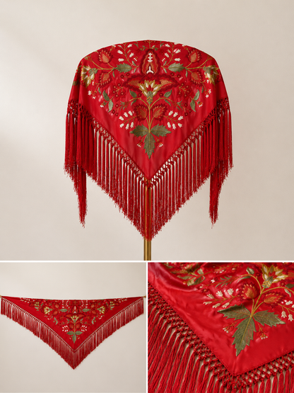 MANTÓN FLAMENCA BINIBECA BORDADO EN ROJO