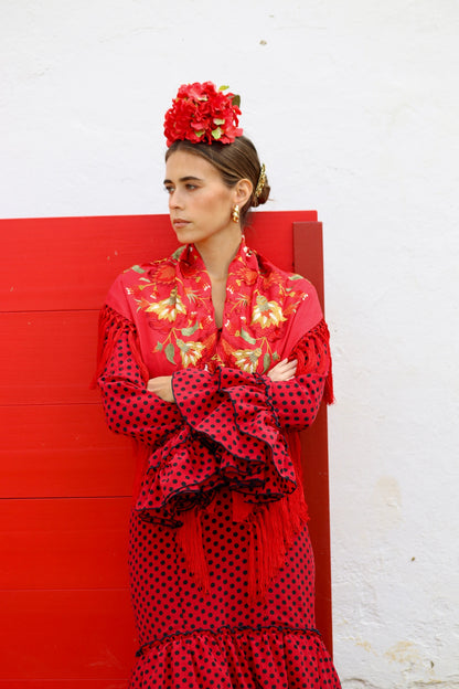 MANTÓN FLAMENCA BINIBECA BORDADO EN ROJO