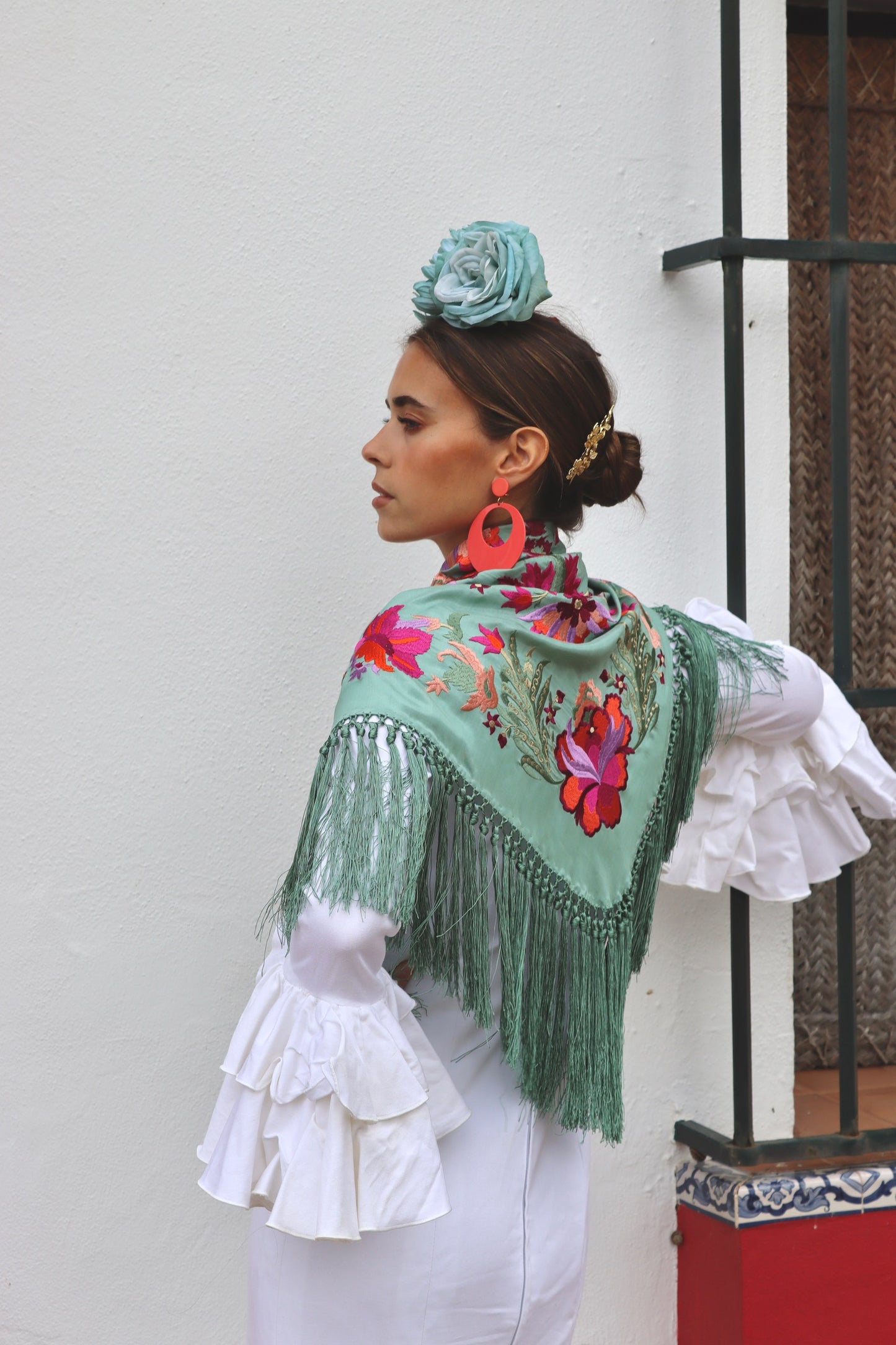 Mantón Flamenca Binibeca Verde Jabonoso