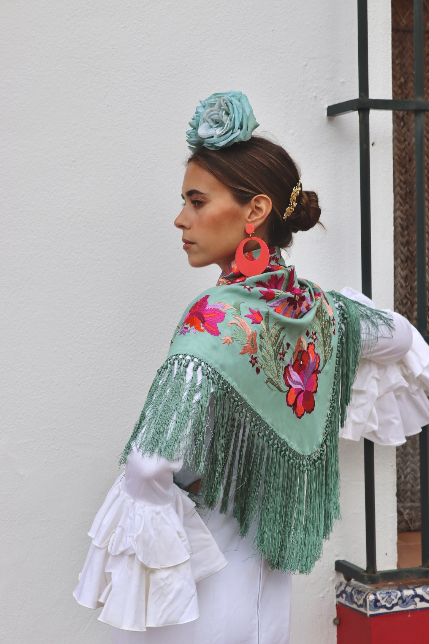 Mantón Flamenca Binibeca Verde Jabonoso