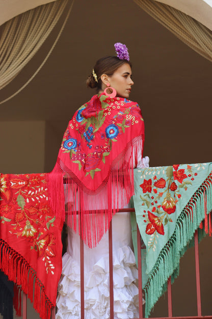 MANTÓN FLAMENCA BINIBECA ROJO