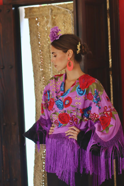 MANTÓN FLAMENCA BINIBECA LILA