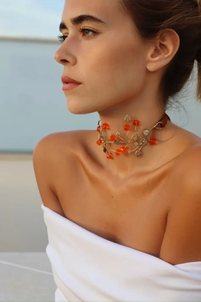 choker de perlas naranja